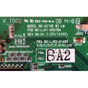 MAIN LOGICA / SAMSUNG BN96-07807A / LJ92-01485B / BA2 /BA3 / Rev:r1.7 / LJ41-05078A / MODELOS  PL42A450P1XZP / PN42A450P1 / PL42A410C2D / PS42A350P1PXXZ / PN42A400C2DXZA / PL42A450P1XSR / PL42A450P1XZP / MAS VERSIONES EN DESCRIPCION / PANEL S42AX-YB04 